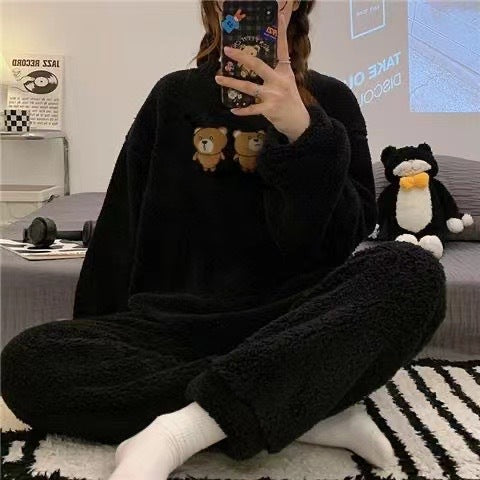 Women's Coral Fleece Winter Pajama Set | Flannel Long Pants
