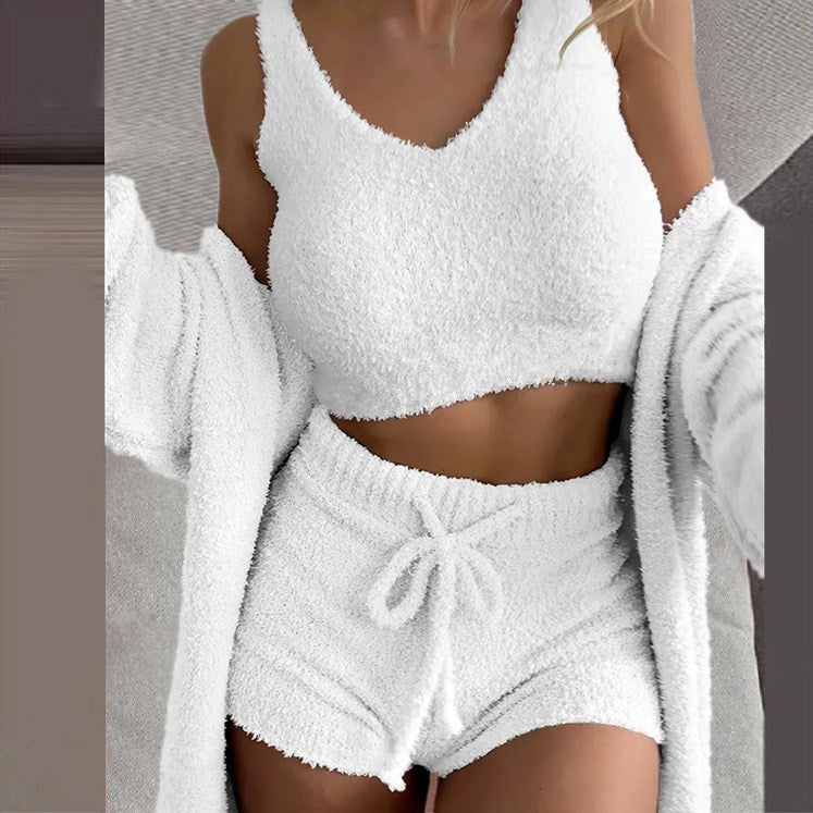 Women's Winter Plush 3-Piece Loungewear Set | Cardigan, Tank & Pants