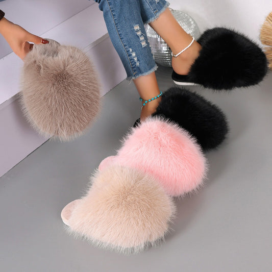 Fluffy Baotou Winter Slippers – Soft Warm Closed‑Toe Indoor Comfort