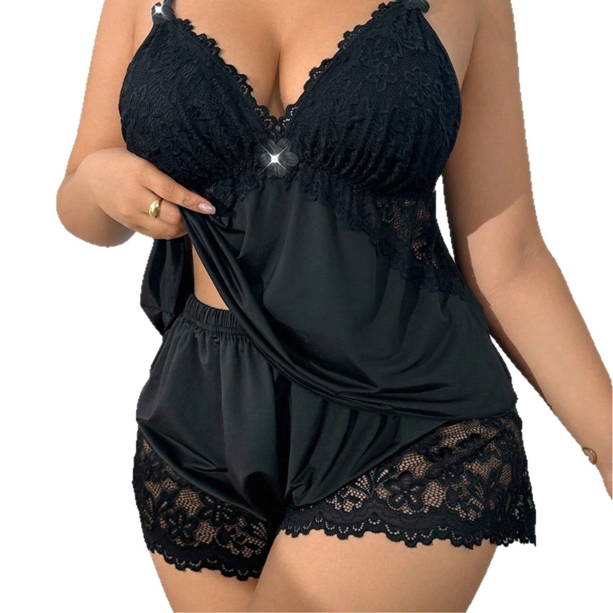 Women's Plus-Size Pajama Set | Lace Trim Shorts & Relaxed Top