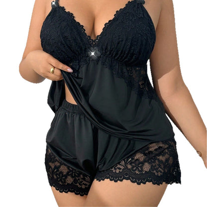 Women's Plus-Size Pajama Set | Lace Trim Shorts & Relaxed Top