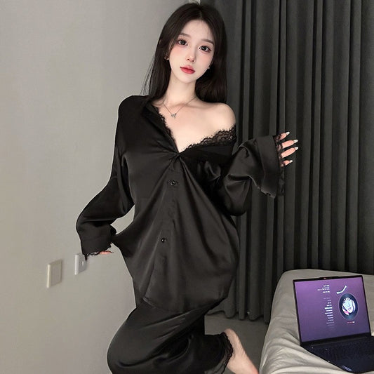 Women's Boyfriend-Style Pajama Shirt Set | Relaxed Shirt & Shorts