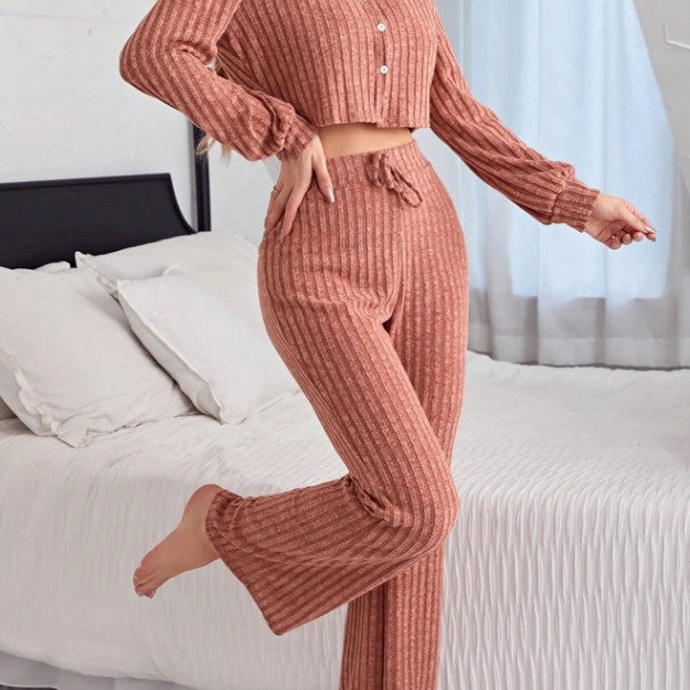 Women's Casual Button Long Sleeve Pajama Set | Top & Pants