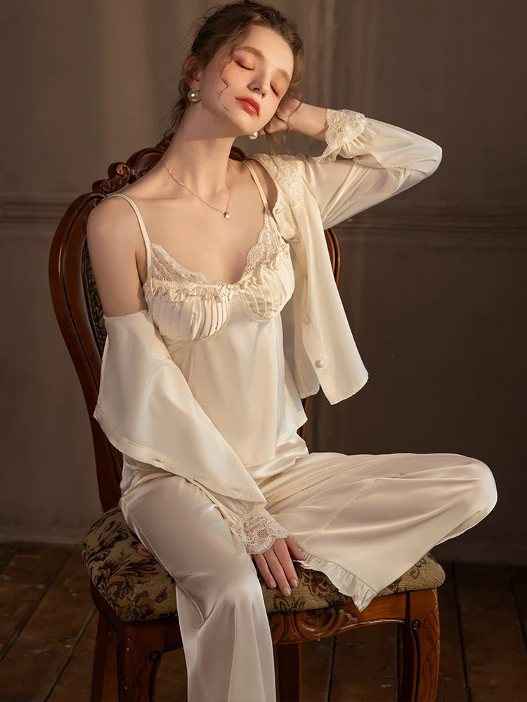Women's French Princess 3-Piece Pajama Set | Three-Quarter Sleeve