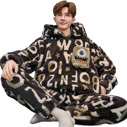 Men's Cartoon Print Plus-Size Pajama Set | Warm & Cosy Sleepwear