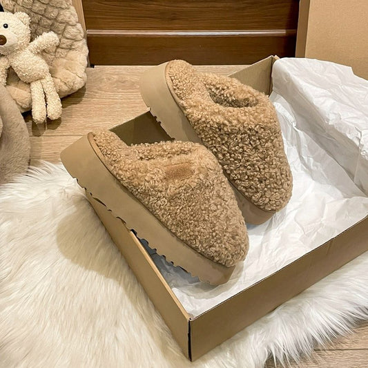 Teddy Plush Winter Slippers – Warm Maroon Indoor Footwear