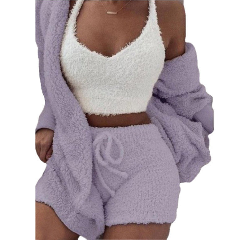 Women's Winter Plush 3-Piece Loungewear Set | Cardigan, Tank & Pants