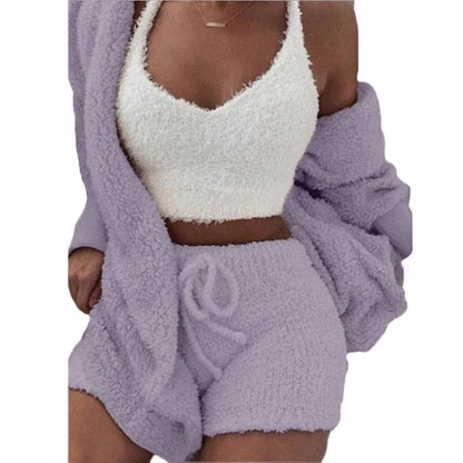Women's Winter Plush 3-Piece Loungewear Set | Cardigan, Tank & Pants