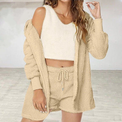 Women's Winter Plush 3-Piece Loungewear Set | Cardigan, Tank & Pants