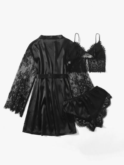 Luxury Satin‑Look Lace 4‑Piece Pajama Set
— Confidence starts with what you wear to bed