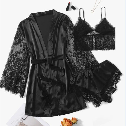 Luxury Satin‑Look Lace 4‑Piece Pajama Set
— Confidence starts with what you wear to bed