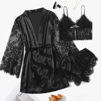 Luxury Satin‑Look Lace 4‑Piece Pajama Set
— Confidence starts with what you wear to bed