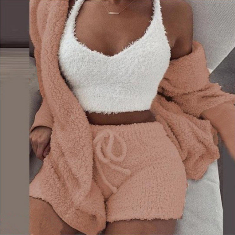 Women's Winter Plush 3-Piece Loungewear Set | Cardigan, Tank & Pants