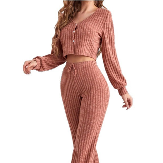 Women's Casual Button Long Sleeve Pajama Set | Top & Pants