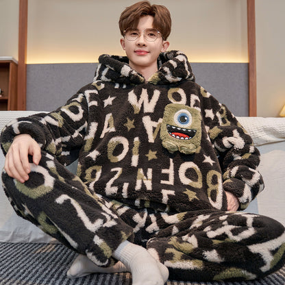 Men's Cartoon Print Plus-Size Pajama Set | Warm & Cosy Sleepwear