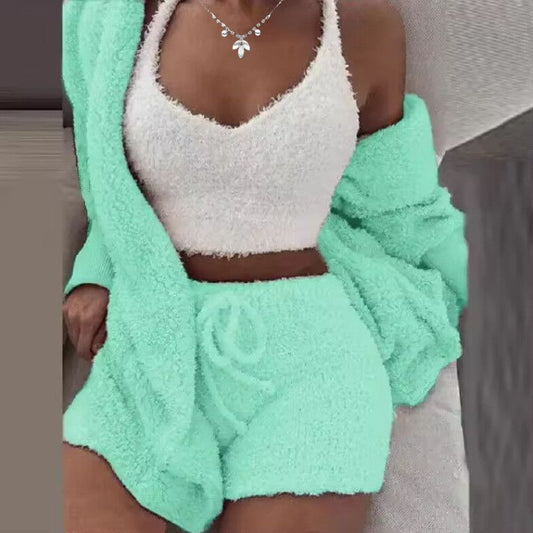 Women's Winter Plush 3-Piece Loungewear Set | Cardigan, Tank & Pants