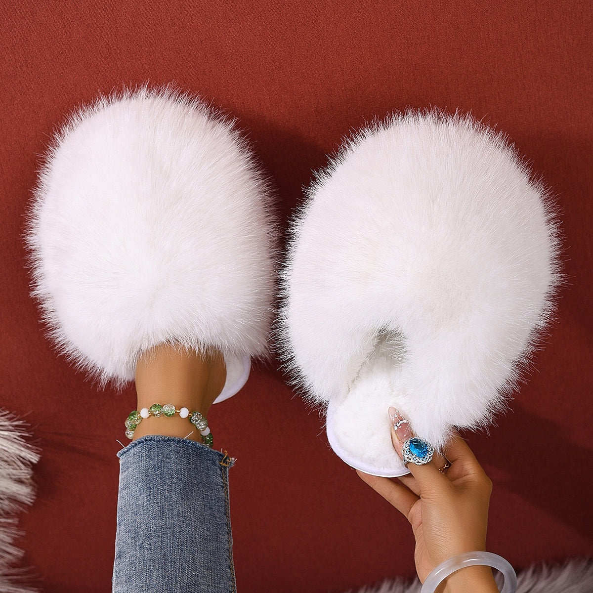 Fluffy Baotou Winter Slippers – Soft Warm Closed‑Toe Indoor Comfort
