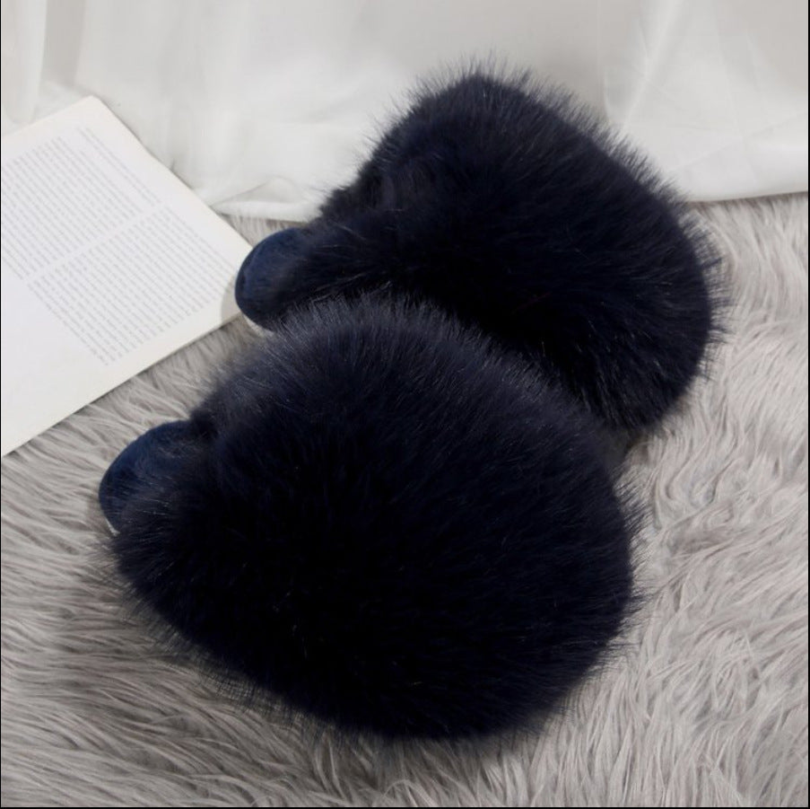 Fluffy Baotou Winter Slippers – Soft Warm Closed‑Toe Indoor Comfort
