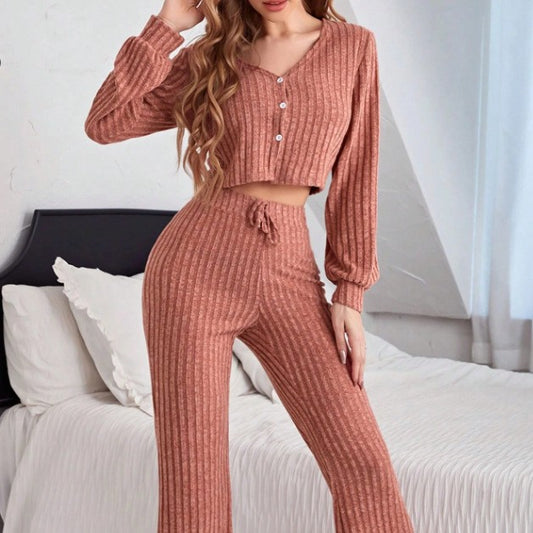 Women's Casual Button Long Sleeve Pajama Set | Top & Pants