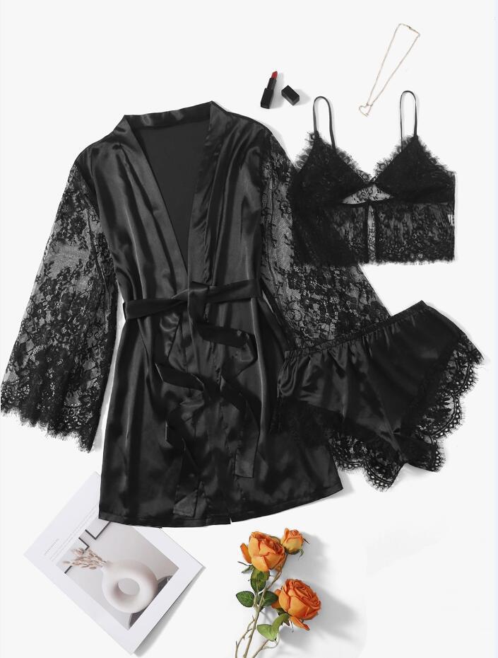 Luxury Satin‑Look Lace 4‑Piece Pajama Set
— Confidence starts with what you wear to bed