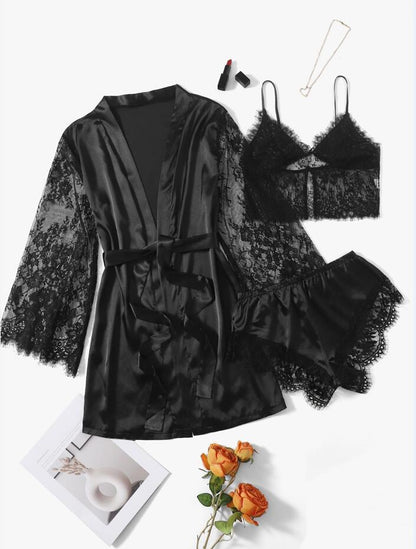 Luxury Satin‑Look Lace 4‑Piece Pajama Set
— Confidence starts with what you wear to bed