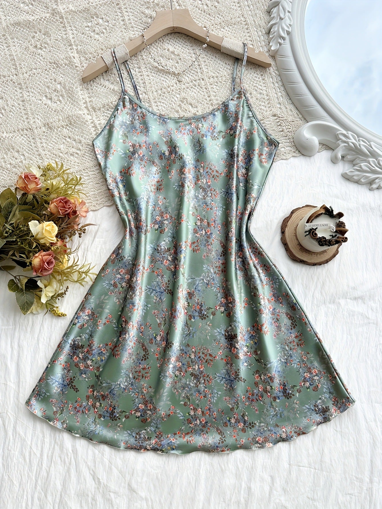 Women's Floral Cami Dress Loungewear Set | With Cover-Up