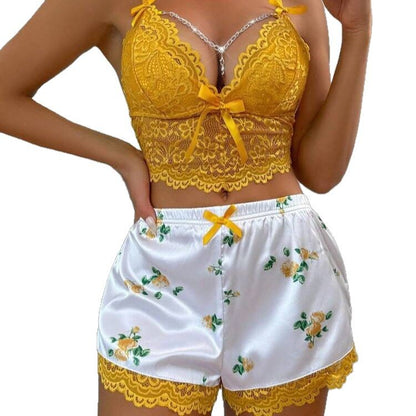 Lace Temptation Satin‑Look Sexy Pajama Set