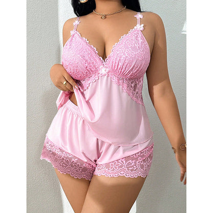 Women's Plus-Size Pajama Set | Lace Trim Shorts & Relaxed Top