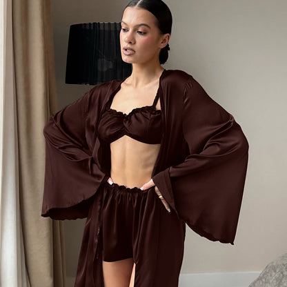 Women's Three-Piece Pajama Set | Long Sleeve, Shorts & Inner Layer