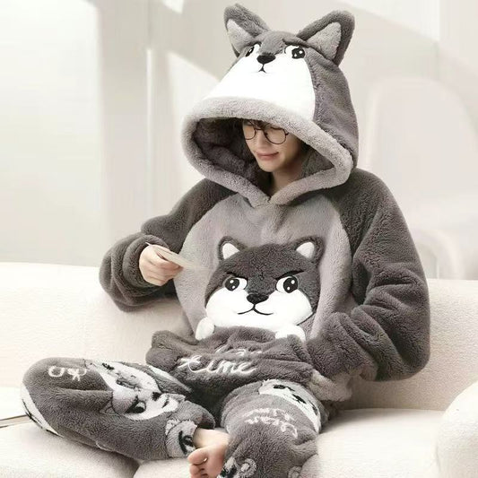Men's Cartoon Print Plus-Size Pajama Set | Warm & Cosy Sleepwear