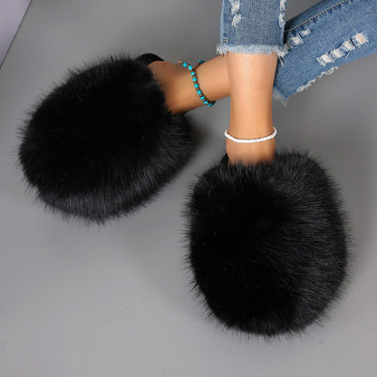 Fluffy Baotou Winter Slippers – Soft Warm Closed‑Toe Indoor Comfort