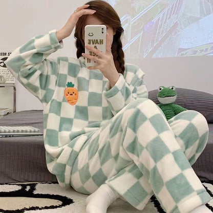 Women's Coral Fleece Winter Pajama Set | Flannel Long Pants