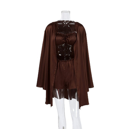 Women's Three-Piece Pajama Set | Long Sleeve, Shorts & Inner Layer