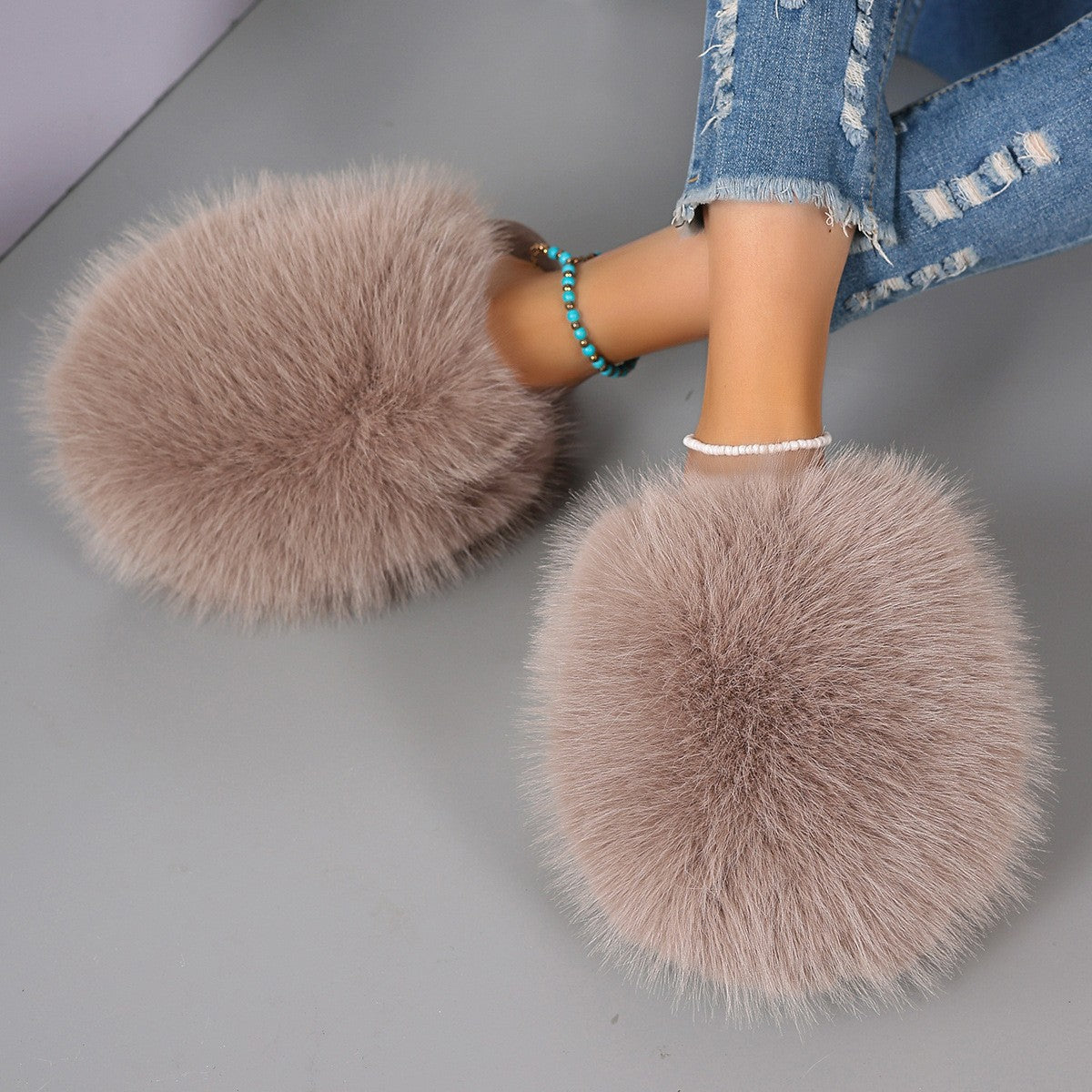 Fluffy Baotou Winter Slippers – Soft Warm Closed‑Toe Indoor Comfort