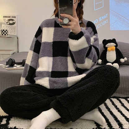 Women's Coral Fleece Winter Pajama Set | Flannel Long Pants