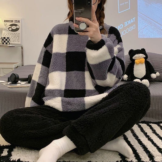 Women's Coral Fleece Winter Pajama Set | Flannel Long Pants