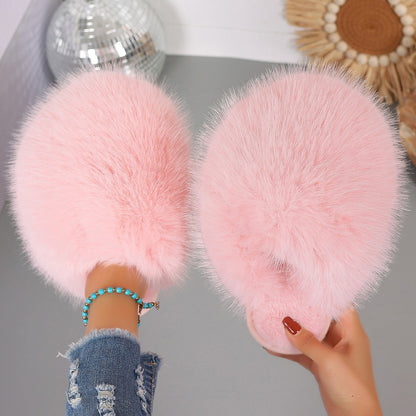 Fluffy Baotou Winter Slippers – Soft Warm Closed‑Toe Indoor Comfort