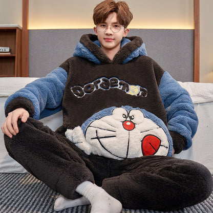 Men's Cartoon Print Plus-Size Pajama Set | Warm & Cosy Sleepwear