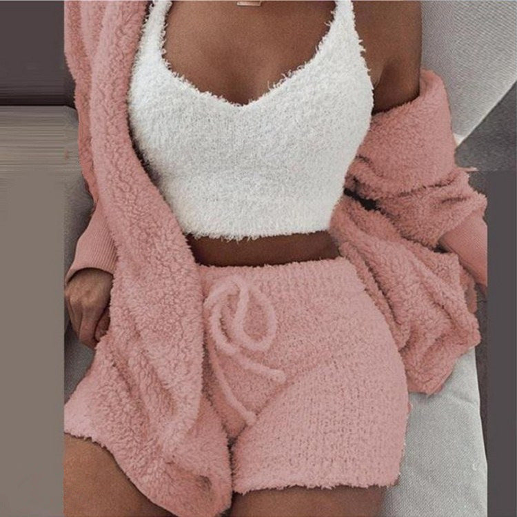 Women's Winter Plush 3-Piece Loungewear Set | Cardigan, Tank & Pants