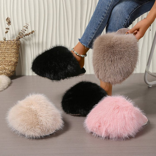 Fluffy Baotou Winter Slippers – Soft Warm Closed‑Toe Indoor Comfort