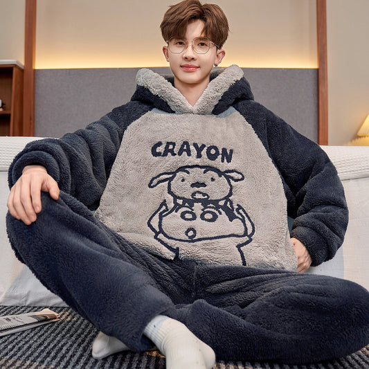 Men's Cartoon Print Plus-Size Pajama Set | Warm & Cosy Sleepwear
