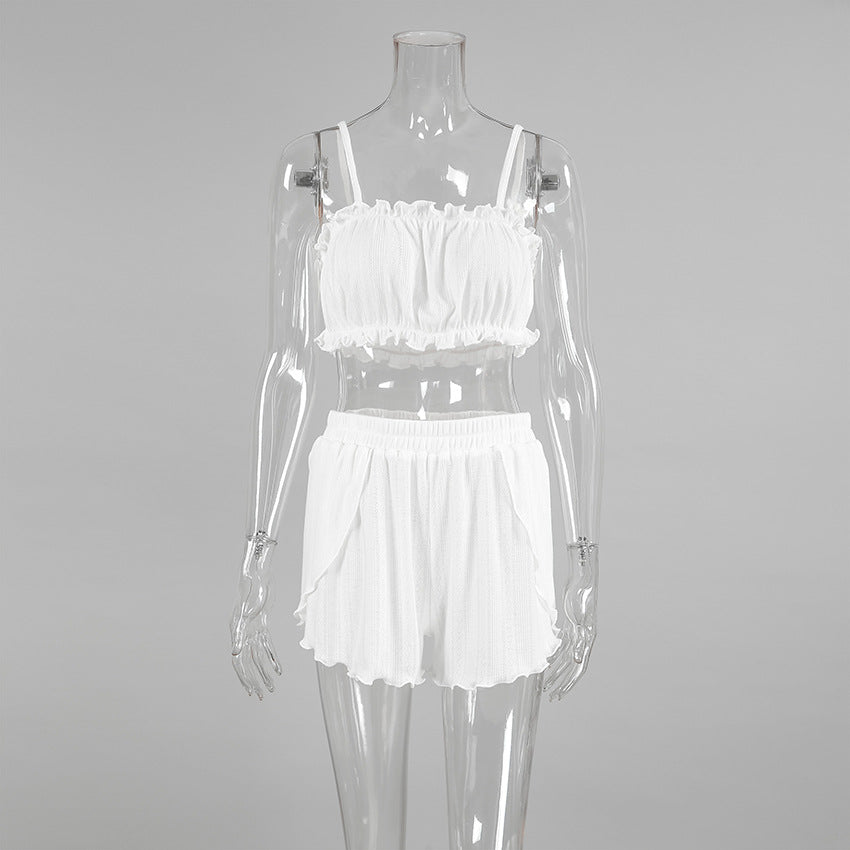 Women's Knitted Jacquard Hollow-Out Pajama Set | Top & Shorts