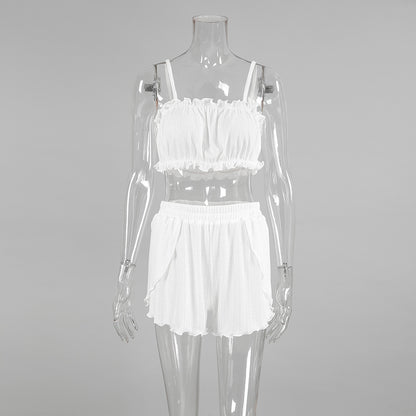 Women's Knitted Jacquard Hollow-Out Pajama Set | Top & Shorts