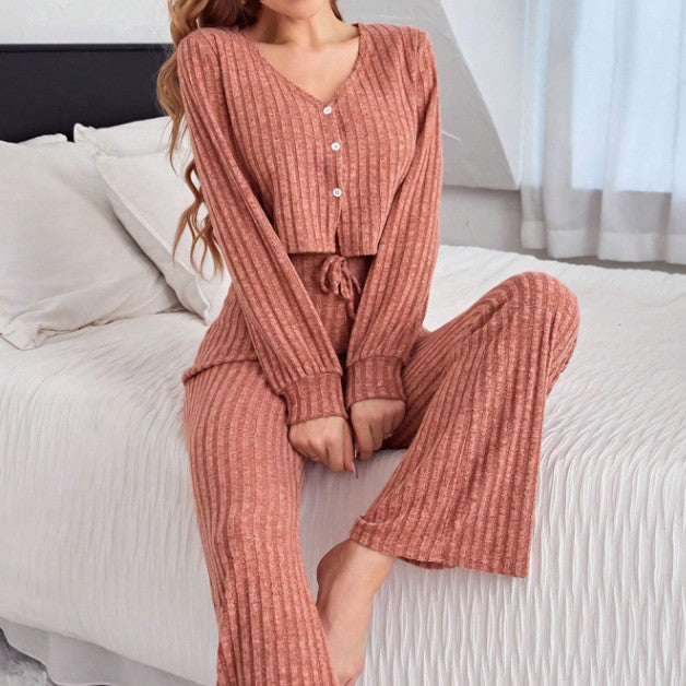 Women's Casual Button Long Sleeve Pajama Set | Top & Pants