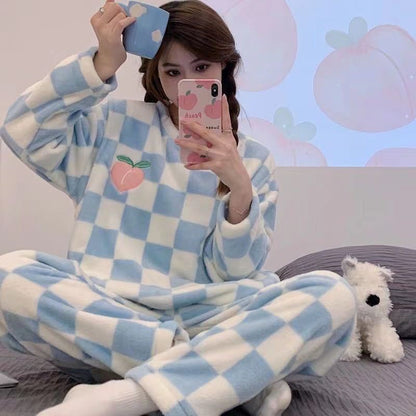 Women's Coral Fleece Winter Pajama Set | Flannel Long Pants