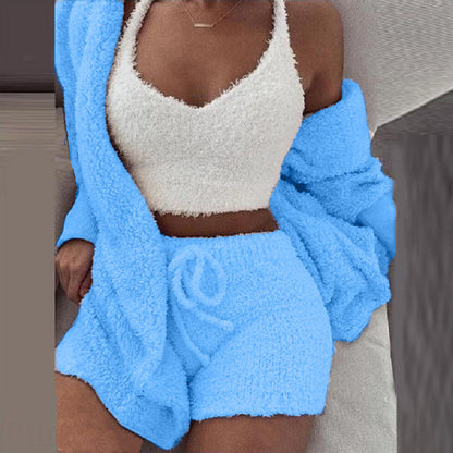 Women's Winter Plush 3-Piece Loungewear Set | Cardigan, Tank & Pants