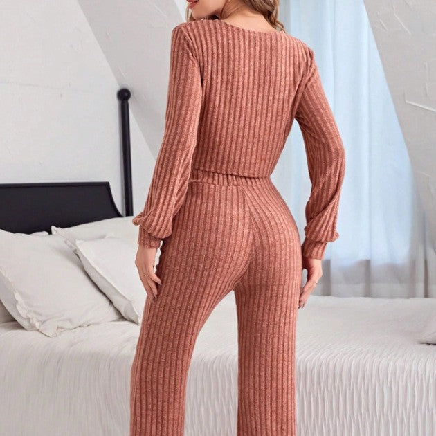 Women's Casual Button Long Sleeve Pajama Set | Top & Pants