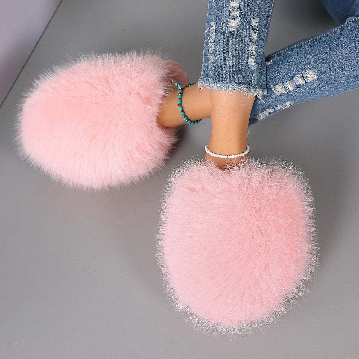 Fluffy Baotou Winter Slippers – Soft Warm Closed‑Toe Indoor Comfort