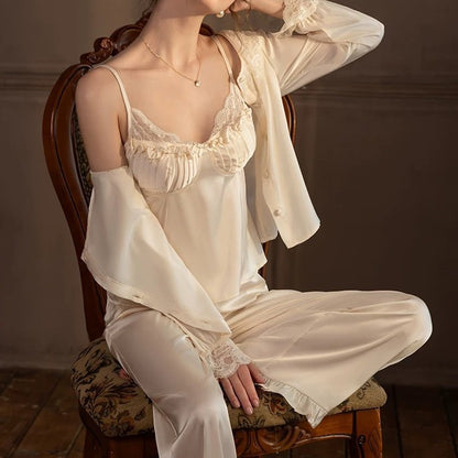 Women's French Princess 3-Piece Pajama Set | Three-Quarter Sleeve