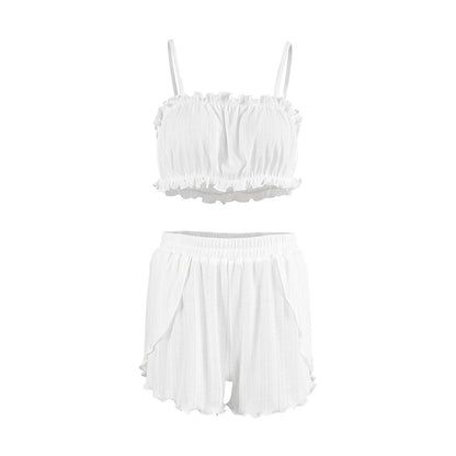 Women's Knitted Jacquard Hollow-Out Pajama Set | Top & Shorts